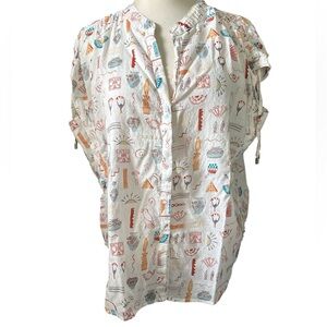 Anthropologie blouse Brooklynite Danielle Kroll Egyptian art hidden buttons Sz S